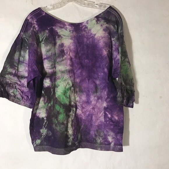 Planet Hollywood Paris Puffy Sleeves Vintage Reworked Tie Dye Shirt Purple Large - Picture 7 of 8